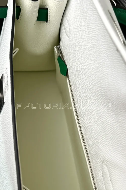 Hermes Kelly Sellier 28 Special Order (HSS) Epsom Colour White/Vert Vertigo PHW
