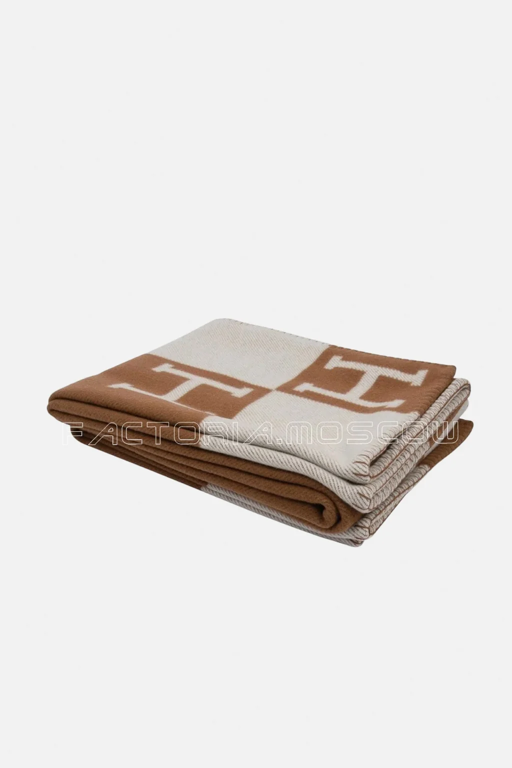 Hermes Avalon III Signature H Camel and Ecru Throw