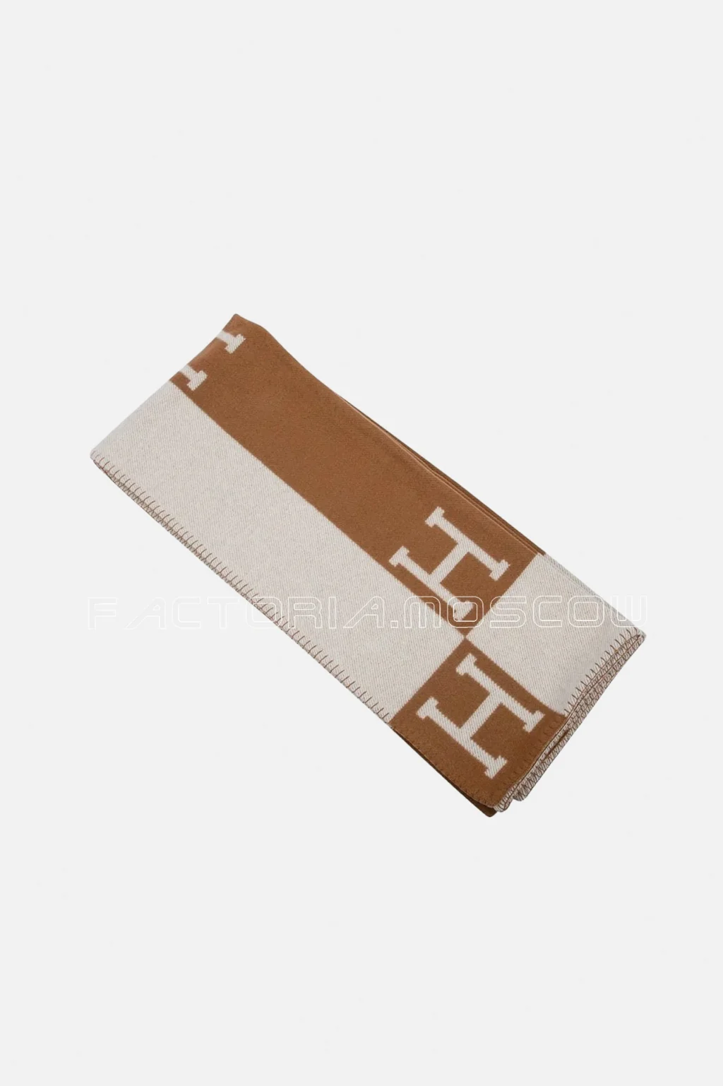 Hermes Avalon III Signature H Camel and Ecru Throw