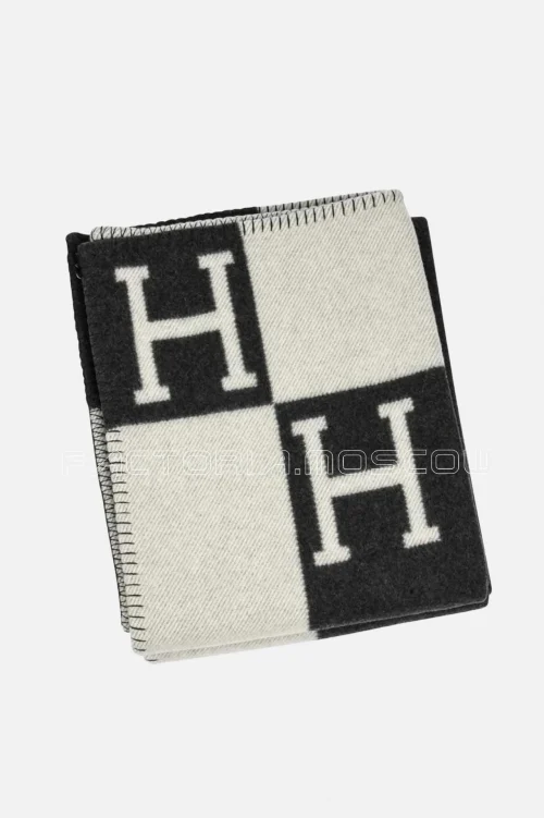 Hermes Blanket Avalon I Signature H Ecru and Gris Fonce Throw Blanket