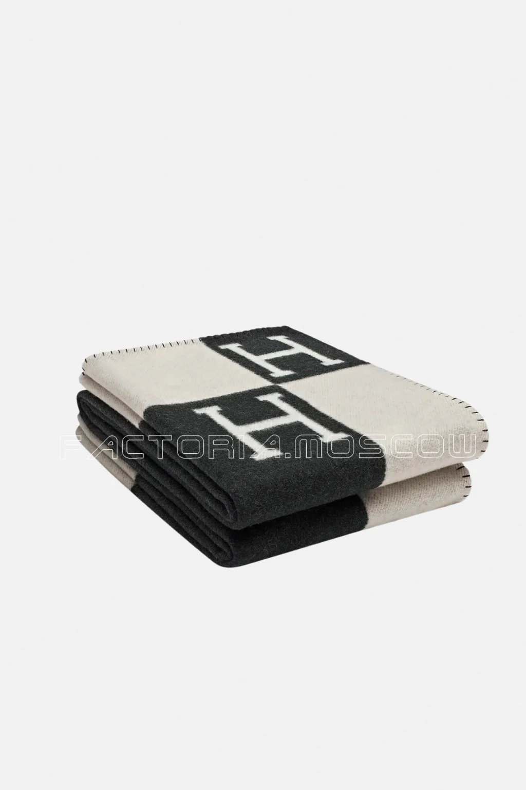 Hermes Blanket Avalon I Signature H Ecru and Gris Fonce Throw Blanket