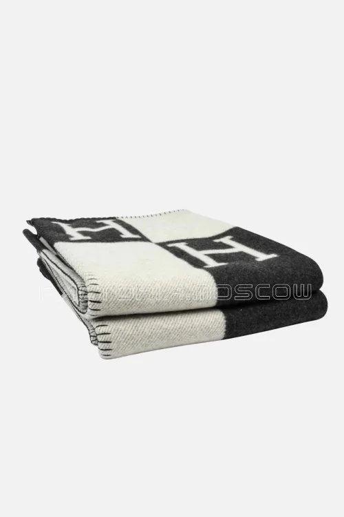 Hermes Blanket Avalon I Signature H Ecru and Gris Fonce Throw Blanket