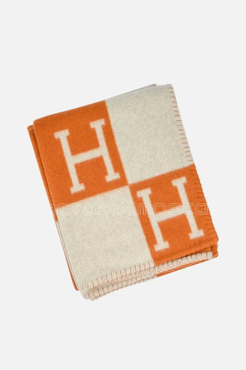 Hermes Blanket Avalon I Signature H Potiron Orange Throw Blanket