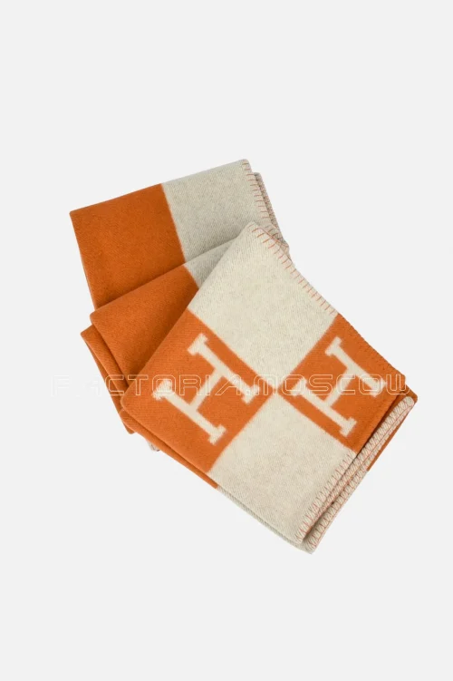Hermes Blanket Avalon I Signature H Potiron Orange Throw Blanket