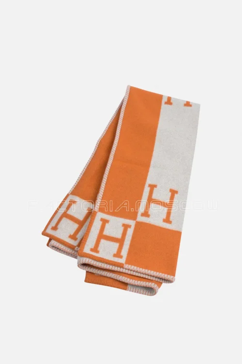 Hermes Blanket Avalon I Signature H Potiron Orange Throw Blanket