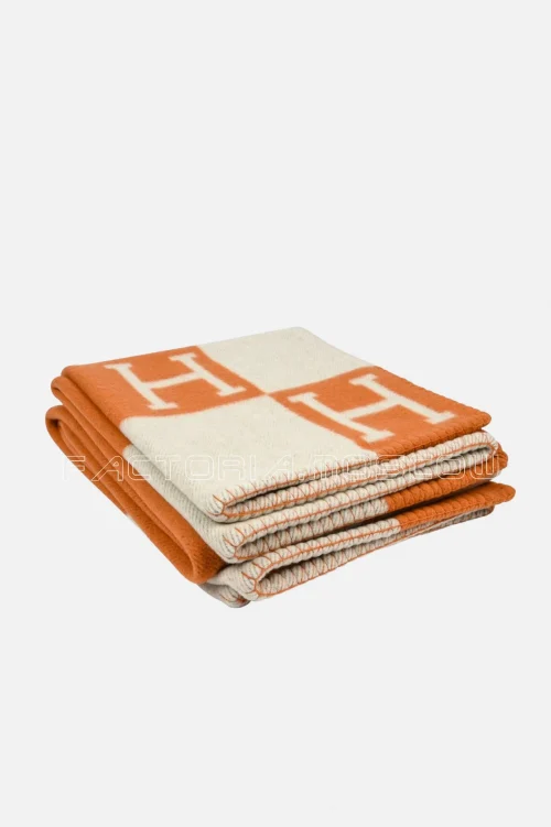Hermes Blanket Avalon I Signature H Potiron Orange Throw Blanket