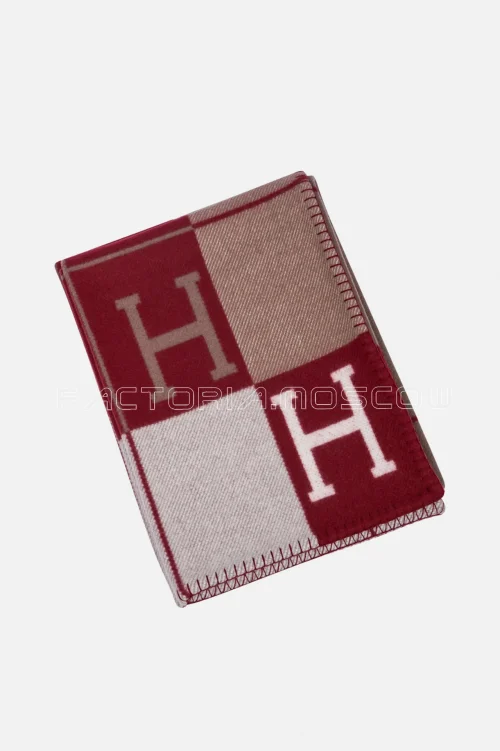 Hermes Blanket Avalon III Signature H Ecru and Rouge Throw Blanket