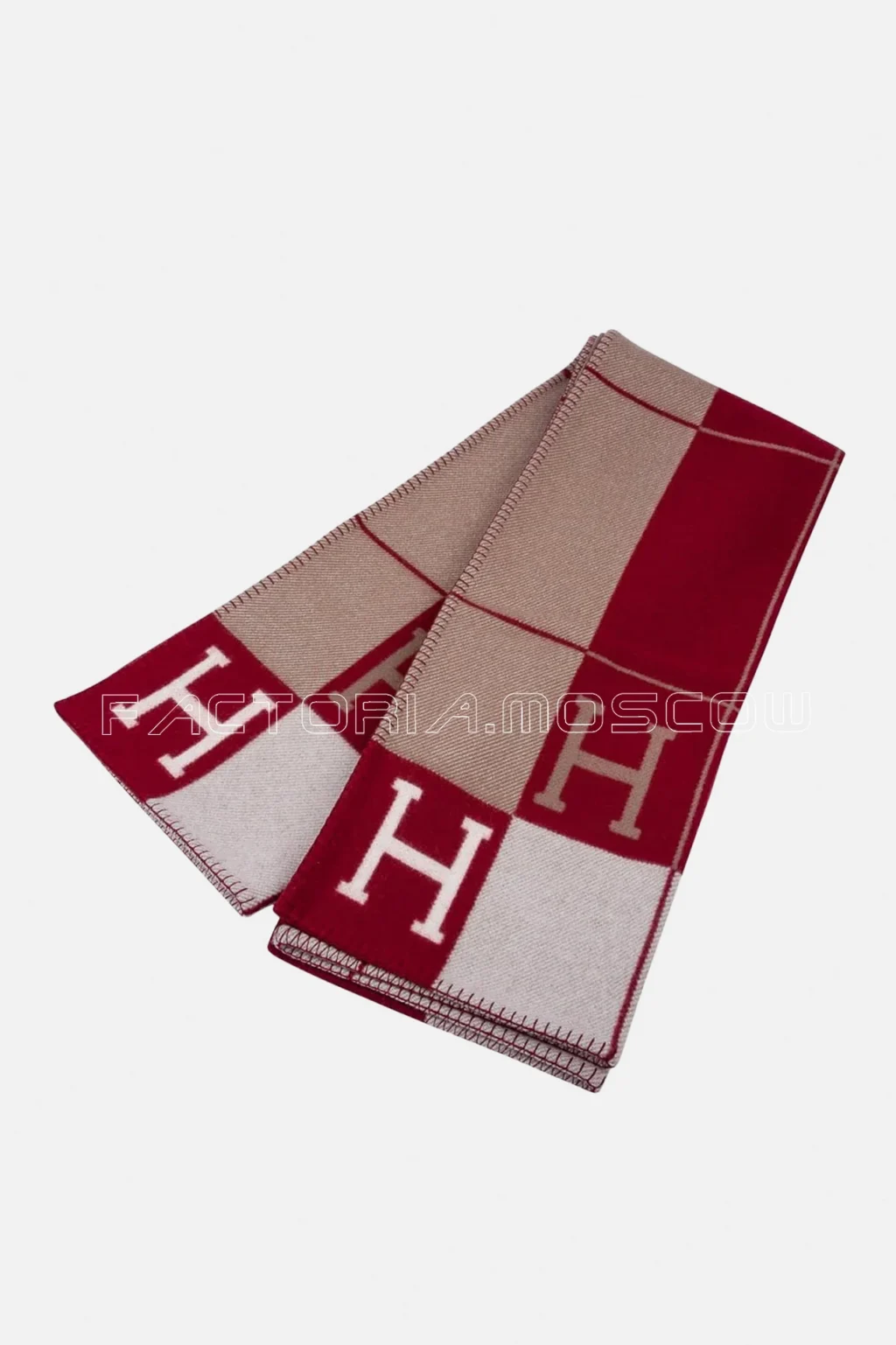 Hermes Blanket Avalon III Signature H Ecru and Rouge Throw Blanket