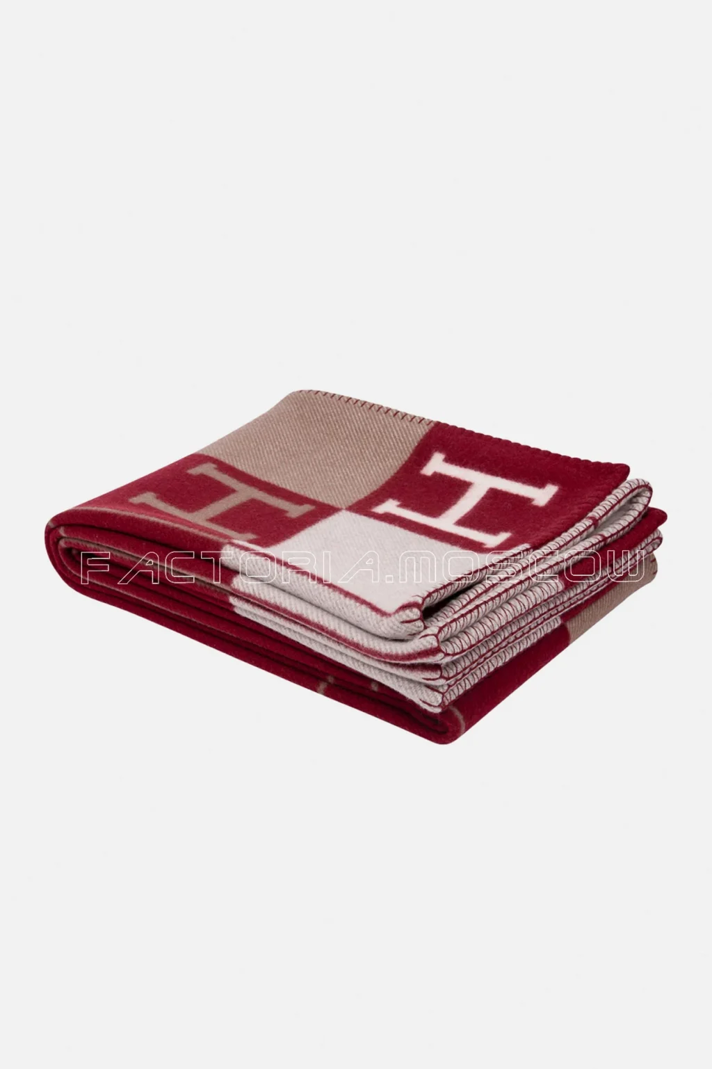 Hermes Blanket Avalon III Signature H Ecru and Rouge Throw Blanket