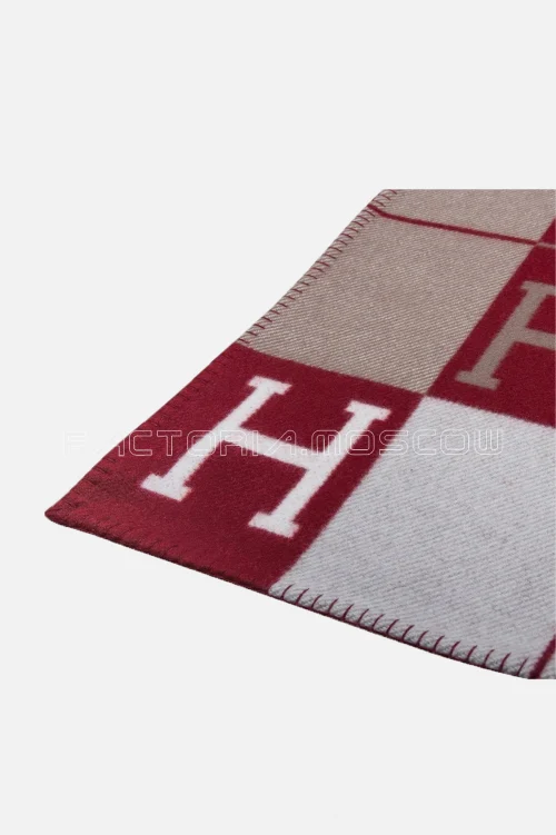 Hermes Blanket Avalon III Signature H Ecru and Rouge Throw Blanket