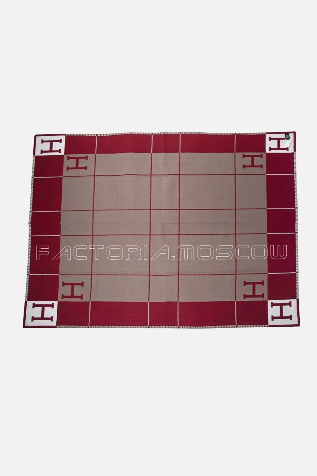 Hermes Blanket Avalon III Signature H Ecru and Rouge Throw Blanket