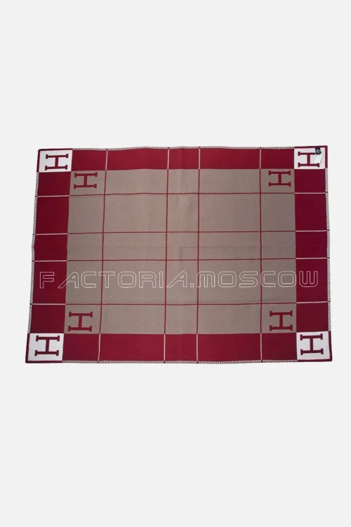 Hermes Blanket Avalon III Signature H Ecru and Rouge Throw Blanket