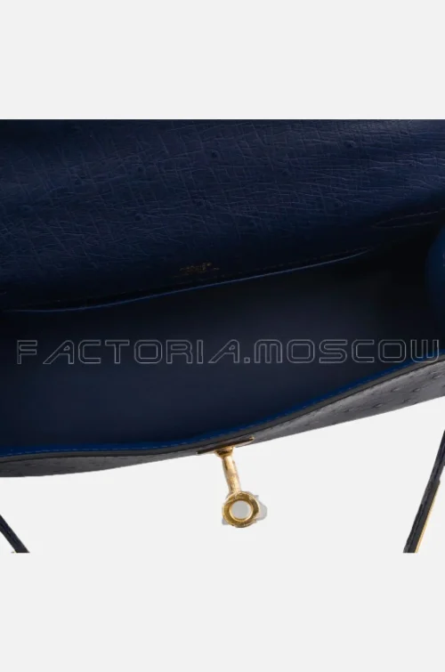 Hermes Kelly Pouchette Ostrich Colour Blue iris GHW