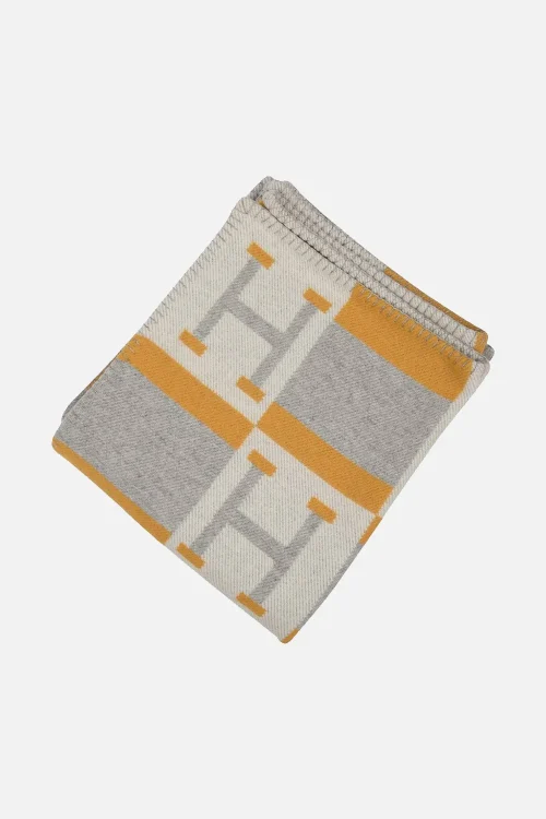 Hermes Blanket Avalon Bayadere Jaune/Gris/Ecru Throw Blanket