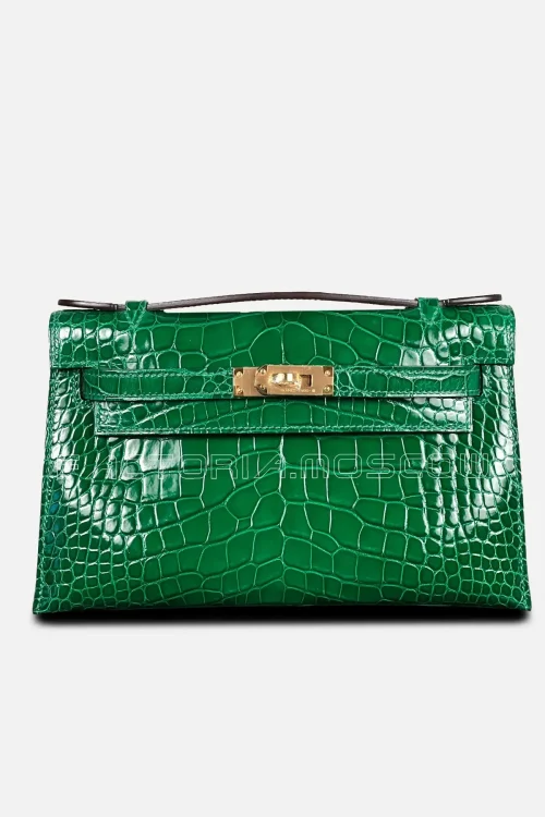Hermes Kelly Pouchette Alligator Lisse Colour Cactus GHW